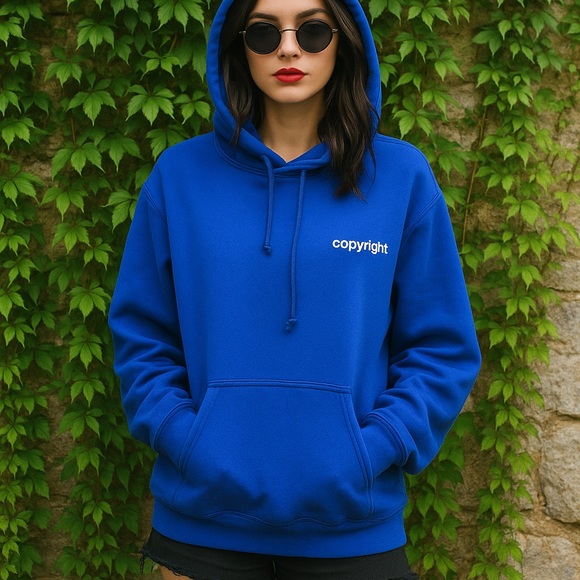 copyright Tops - COPYRIGHT Blue Hooded Graphic Sweatshirt, M